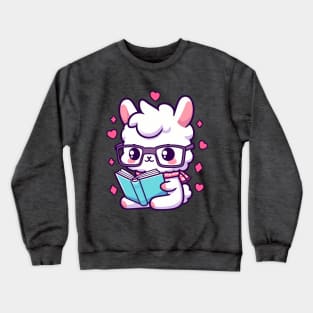 Kawaii Llama Reading Book Llama Lover Bookworm Crewneck Sweatshirt